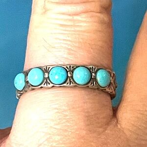 Sterling Navajo Etched Turquoise Ring sz 10